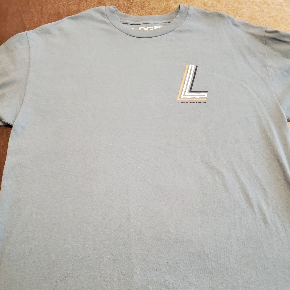 LRG light blue t-shirt big L logo chest size XL